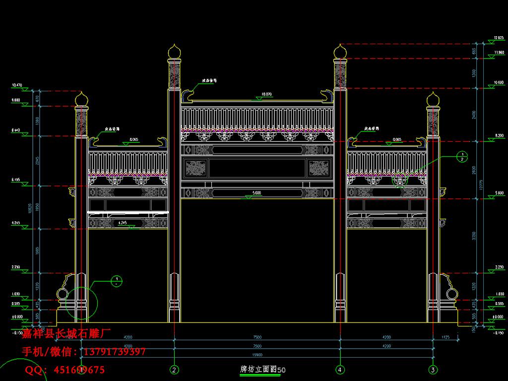 三門三樓牌坊CAD圖