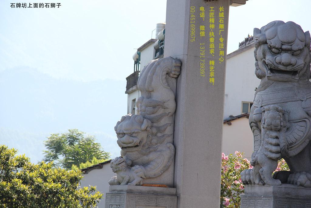 九華山牌坊抱鼓石上的石獅子